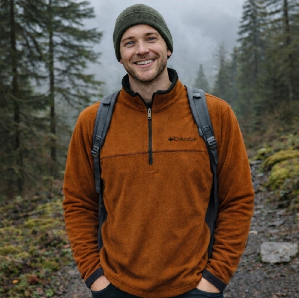 Columbia 1/4 Zip Pullover Mens L Brown Fleece Lightweight Sporty Outdoorsy PNW